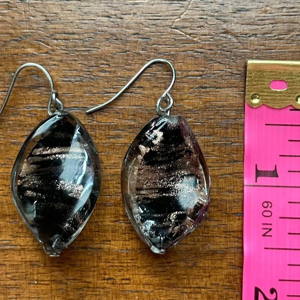 3/$12. Black and Brown Blown Glass Dangle Earrings.